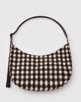 Large Nylon Crescent Bag - Blurred Gingham Brown