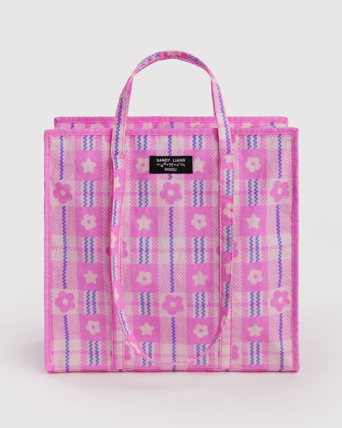 Large Nylon Market Bag - Market Plaid Pink
