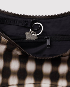Medium Nylon Crescent Bag - Blurred Gingham Brown