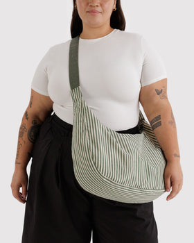 Large Nylon Crescent Bag - Sage Stripe