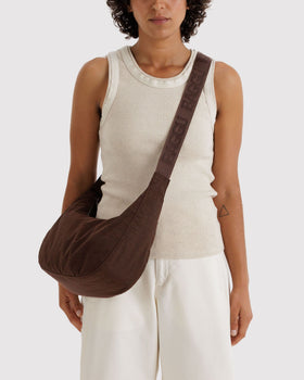 Medium Nylon Crescent Bag - Coffee - Beach Ready