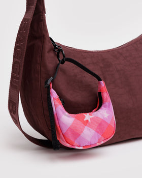 Crescent Bag Charm - Pink Star Plaid