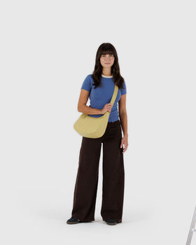 Medium Recycled Leather Crescent Bag - Straw
