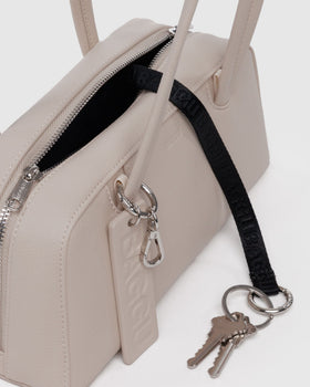 Small Recycled Leather Bowler Bag - Stone