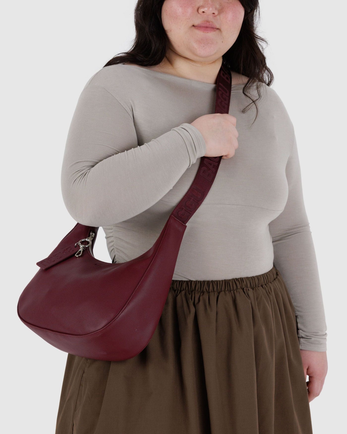 Medium Recycled Leather Crescent Bag - Mahogany